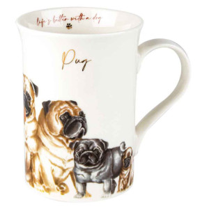 Pug Dogs Muddy Paws New Bone China Tea Coffee Mug