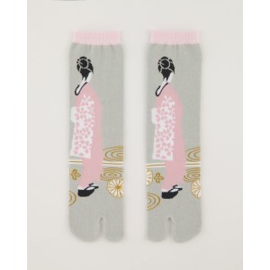 Japanese Maiko Geisha Girl Grey Unisex Split Toe Tabi Socks 