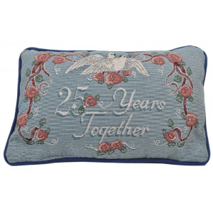 Tapestry Word Throw Pillow Cushion 25 Years Together Roses and Doves 
