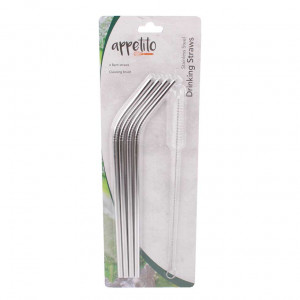 Stainless Steel Reusable Bent Drinking Straws With Cleaning Brush 
