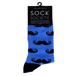 Moustache on Blue Design Mens Novelty Socks 