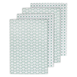 Printed Daisy and Check Design 100% Cotton Pack of 4 Kitchen Tea Towels