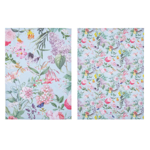Romantic Garden Flowers and Butterflies100% Cotton Pack of 2 Tea Towels