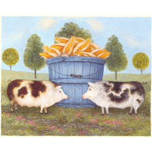 Pigs and Corn Greeting Card by Linda Nelson Stocks