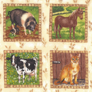 Meadow Farm Animal Squares Makower Quilt Fabric