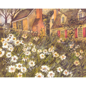 Cottages and Daisy Garden Greeting Card by Susan Winget