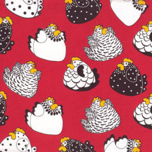 New Zealand NZ Happy Hens on Red Quilt Fabric