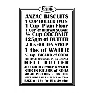 ANZAC Biscuits Bikkies Recipe 100% Cotton Kitchen Tea Towel