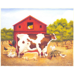 Cow and Barn Greeting Card by Lowell Herrero