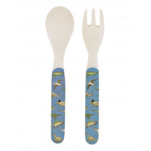 Little Blue House Dinosaur Design Kids Bamboo Fork Spoon Utensil Set