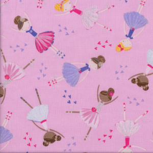 Ballerina Ballet on Pink Girls with Metallic Silver Quilting Fabric