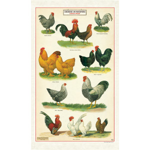 Chickens and Roosters Natural 100% Cotton Vintage Look Tea Towel