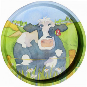 Cow Farm Animal Emma Ball Round Tin Serving Tray
