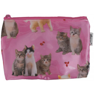 Kittens And Ladybirds Cats on Pink Cosmetic Make Up Zip Bag