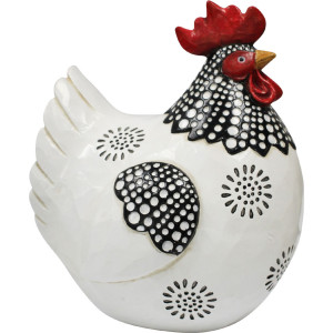 Chicken Hen Sitting Black and White Resin Decorative Ornament