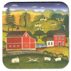 Cows Sheep Barn Design Country Style Cork Backed Drink Coaster