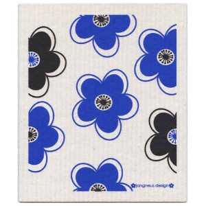 Blue Black Flowers Design Eco Friendly Kitchen Dishcloth