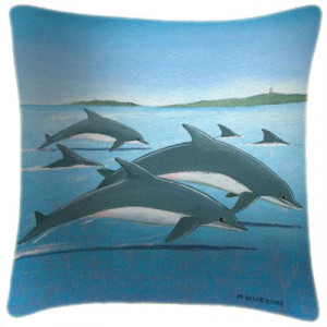 Dolphins Art Print Retro Cushion Martin Wiscombe  