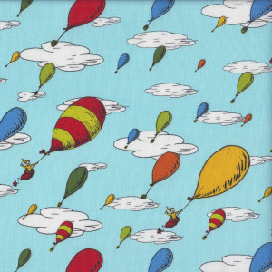 Dr Seuss Colourful Balloons on Blue Quilting Fabric