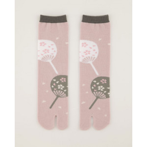 Japanese Style Fan with Cherry Blossom Design Unisex Split Toe Tabi Socks 