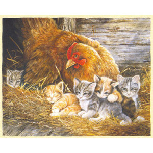 Hen and Kittens Greeting Card by Shirley Deaville