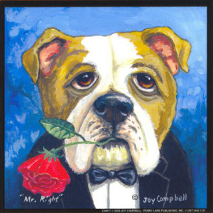 Dog With Red Rose 5 x 5 Print