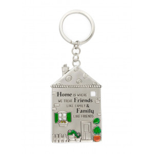 Home is Where We Treat Friends Like Family Pewter Keyring 