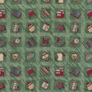 Welcome Birdhouses Teapots on Green Debbie Mumm Quilting Fabric
