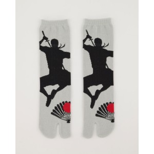 Japanese Ninja Warrior on Grey Unisex Split Toe Tabi Socks 