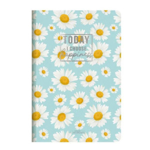 White Daisy on Blue Today I Choose Happiness A5 Size Lined Notebook