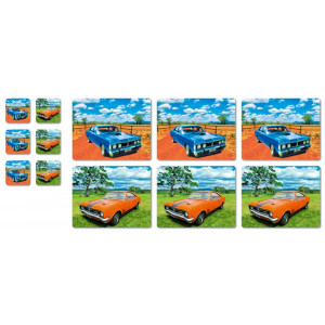 Ford GT Falcon & GTS Holden Monaro Set 6 Placemats & Coasters