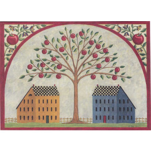 Saltbox Houses and Apple Tree Greeting Card by Deb Strain