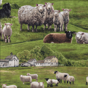 Sheep Border Collie Farm Animal Grass Quilting Fabric
