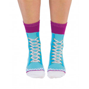 Ladies Lace Up Sneakers Blue Design Fun Novelty Socks
