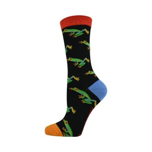 Green Frogs on Black Womens Sustainable Bamboo Fibre Socks