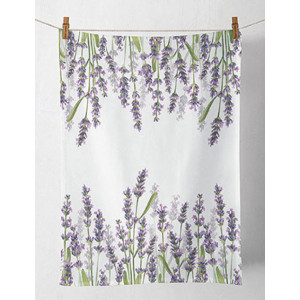 Lavender Shades Flowers on White 100% Cotton Kitchen Tea Towel