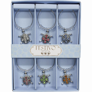 Sparkly Turtle Design Set of 6 Wine Charms