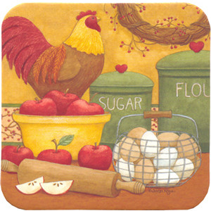 Chicken Eggs & Apples Country Style Cork Backed Drink Coaster