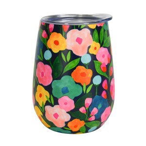 Double Walled Stainless Steel Bold Blooms Wine Tumbler with Lid Annabel Trends