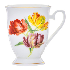 Botanical Symphony Parrot Tulip Fine Bone China Footed Tea Coffee Mug