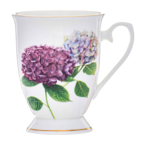 Botanical Symphony Hydrangea Fine Bone China Footed Tea Coffee Mug