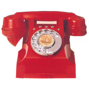 Red Desk Telephone 1950s Postcard