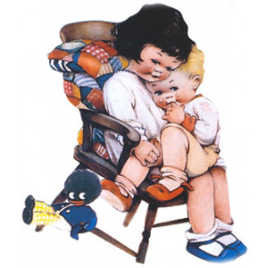 Girls in Rocking Chair Golliwog Postcard