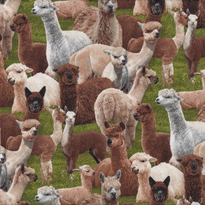 Alpacas on Green Grass Farm Animal Quilt Fabric