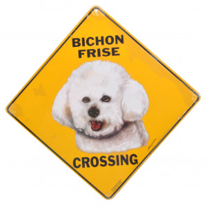Bichon Frise Dog Crossing Road Sign