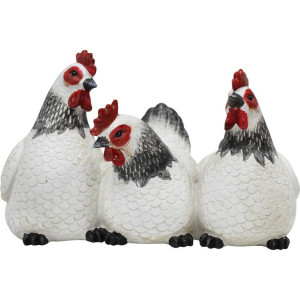 Set of 3 White Resin Chickens Hens Decorative Ornament
