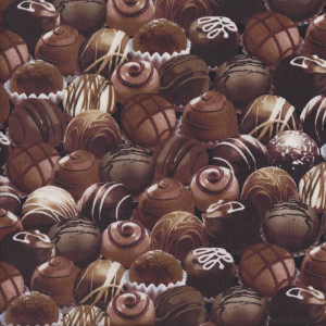 Chocolates Confectionery on Black Quilting Fabric