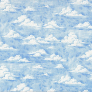 White Clouds on Blue Sky Nature Landscape Quilt Fabric