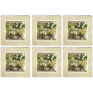 Set of 6 Cork Backed Drink Coasters Daffodil and Tulip Flowers