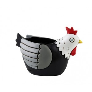 Baby Chook Hen Black and White Small Resin Indoor Pot Planter